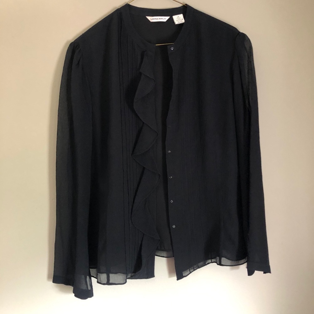 Laura Ashley black silk long sleeve top